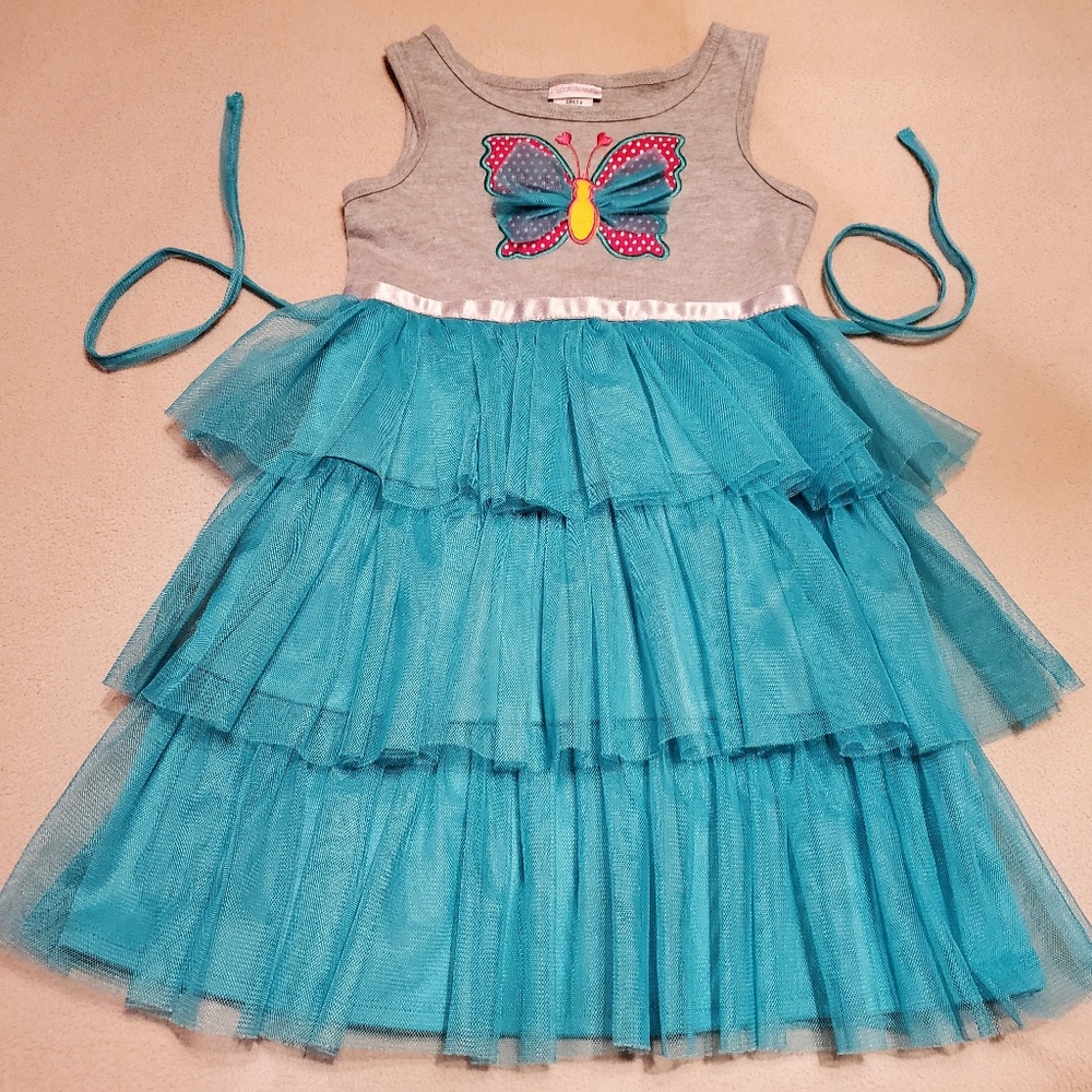 "YOUNGLAND" Girls Gray & Turquoise Summer Dress